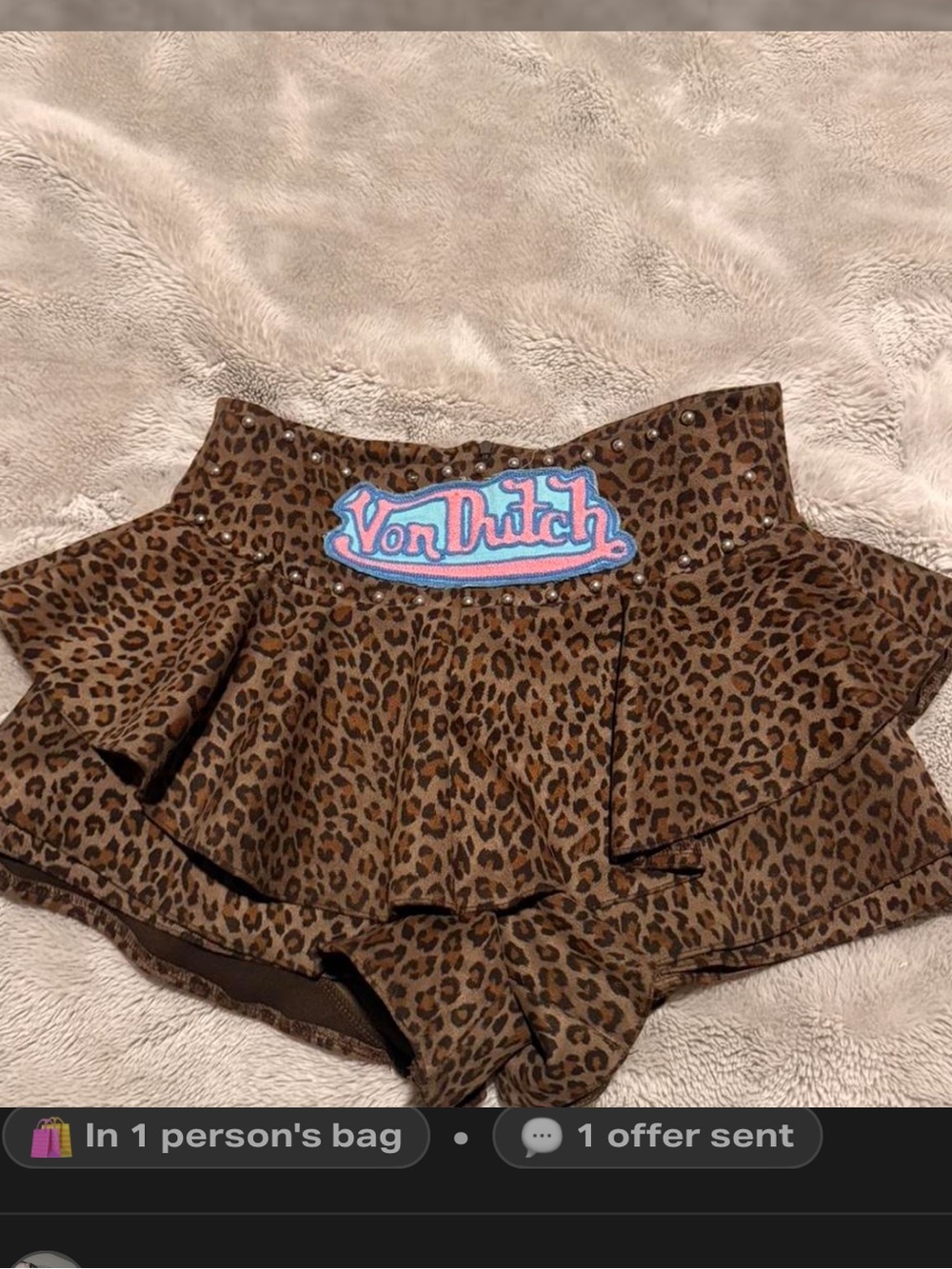 Von Dutch Brown Leopard Ruffle Skort with Logo Patch